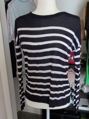 a new day Navy and White Striped Knit Top